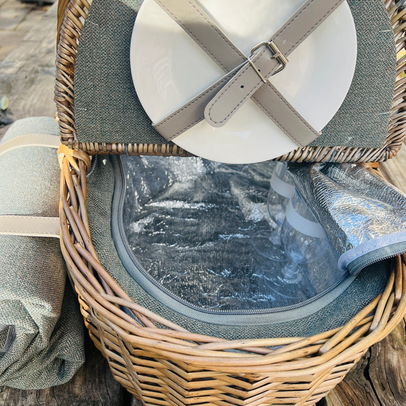 Two Person Oval Butterfly Lidded Picnic Basket