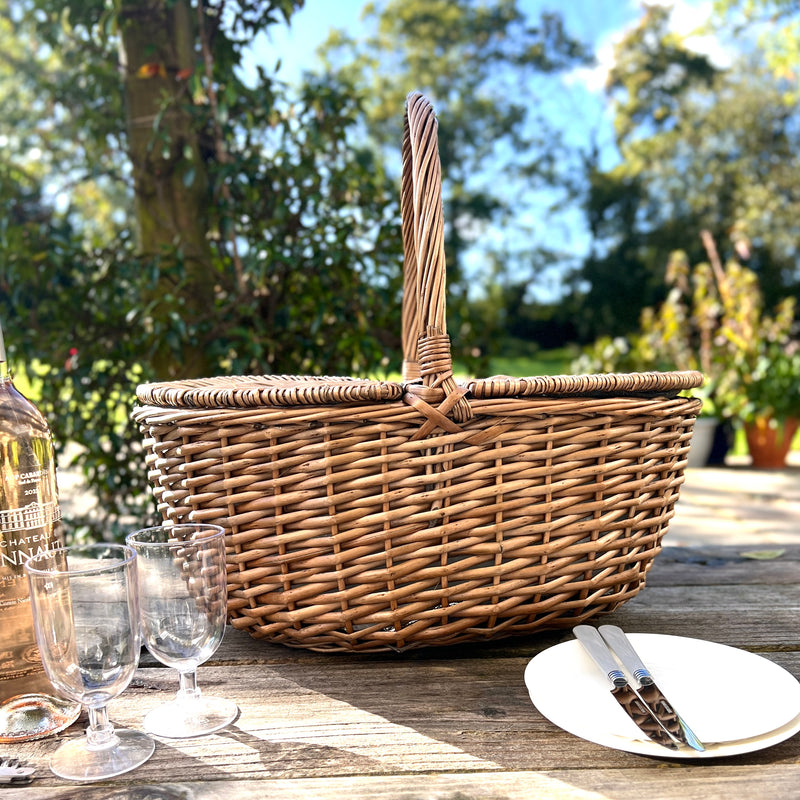 Two Person Oval Butterfly Lidded Picnic Basket