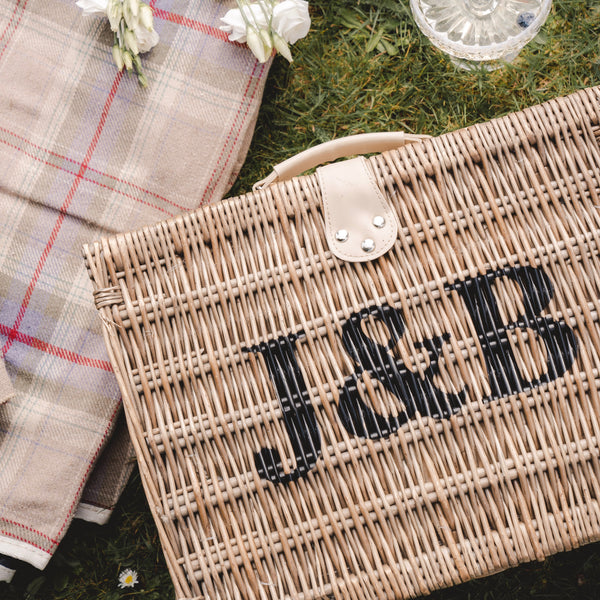 Personalised Two Person Tartan Picnic Basket And Blanket - The Colourful Garden Company