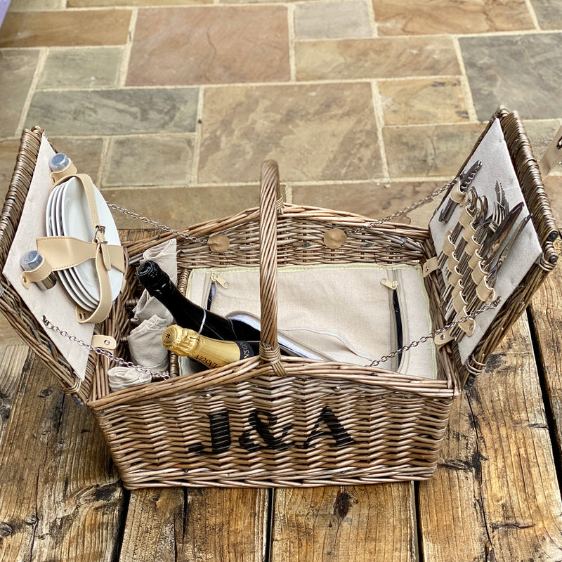 Personalised Double Lidded Four Person Picnic Basket