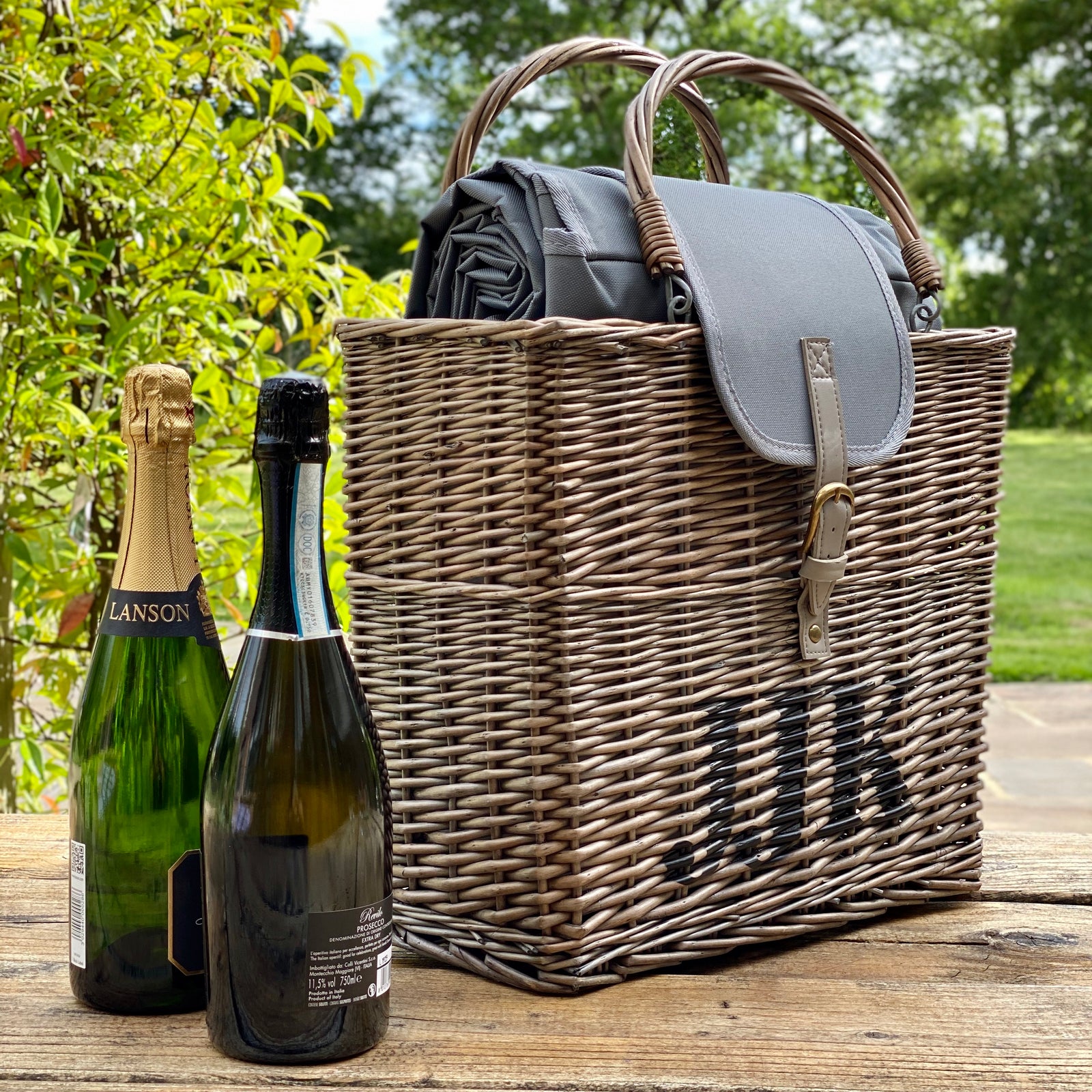 Grey Cooler Basket and Picnic Blanket The Colourful Garden Company