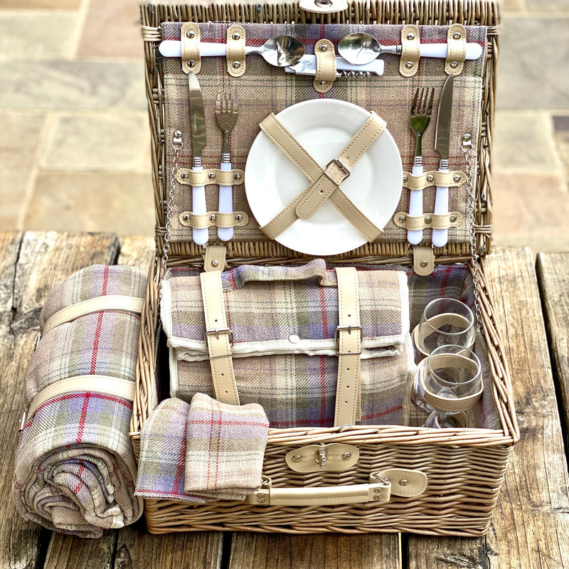 Personalised Two Person Tartan Picnic Basket And Blanket - The Colourful Garden Company
