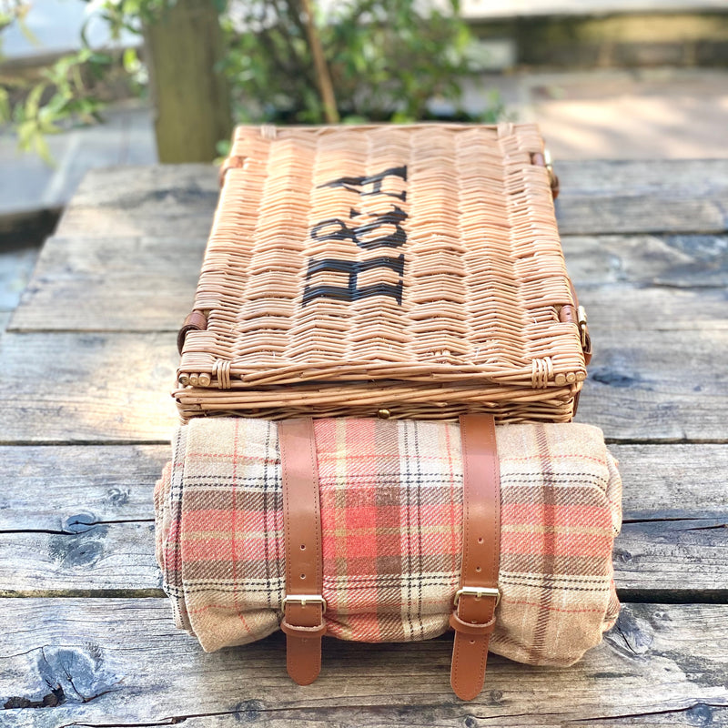 Personalised Red Tartan Picnic Basket with Blanket - The Colourful Garden Company