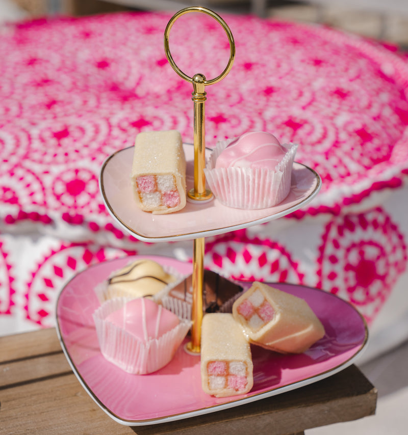 Cake heart stand and four heart plates - The Colourful Garden Company