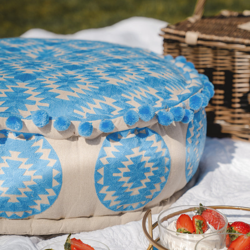 Aztec Blue Pouf - The Colourful Garden Company