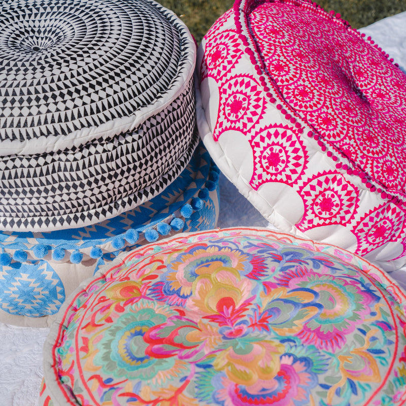 Aztec Blue Pouf - The Colourful Garden Company