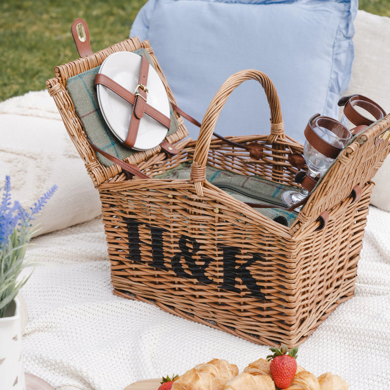 Personalised Double Lidded Two Person Picnic Basket - The Colourful Garden Company