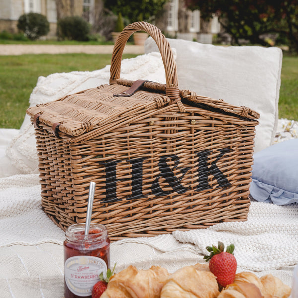 Personalised Double Lidded Two Person Picnic Basket - The Colourful Garden Company