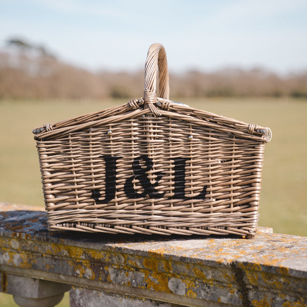 Personalised Double Lidded Four Person Picnic Basket - The Colourful Garden Company