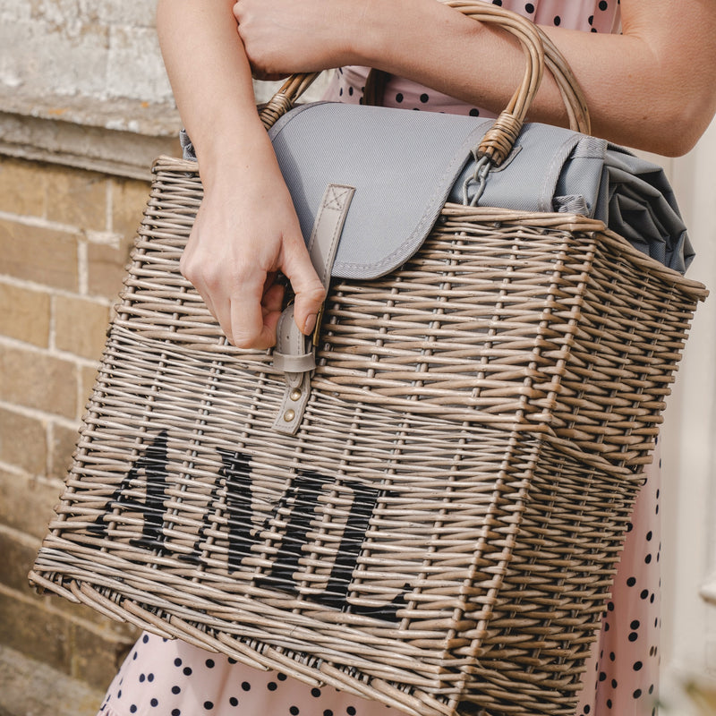 Personalised Grey Cooler Basket and Picnic Blanket - The Colourful Garden Company