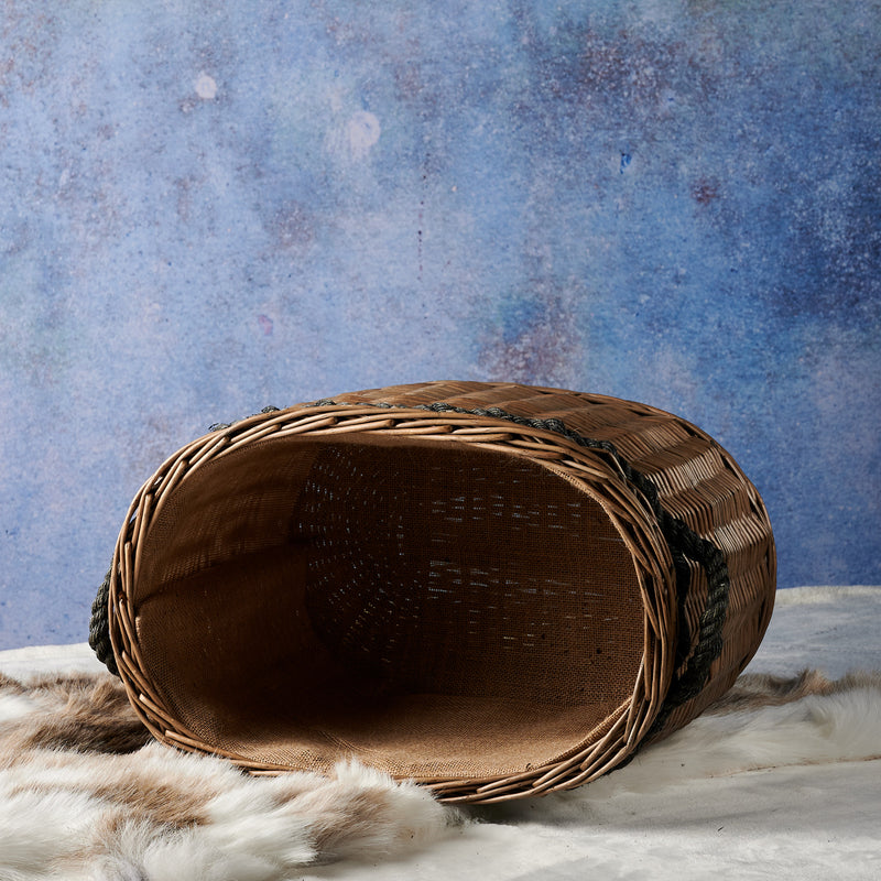 Antique Wash Oval Wicker Log Basket