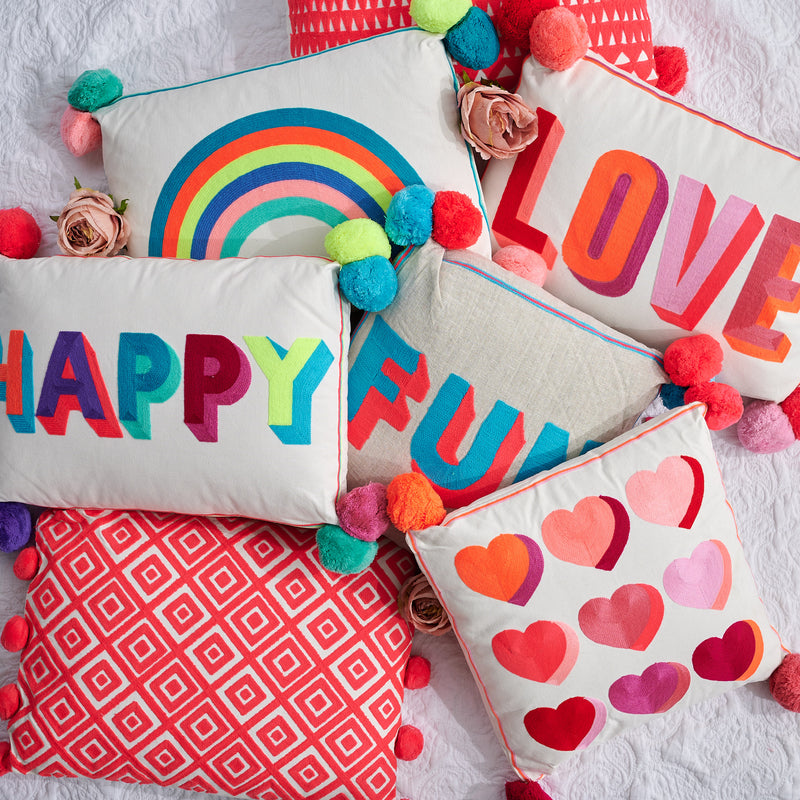 Embroidered Hearts Cushion - The Colourful Garden Company