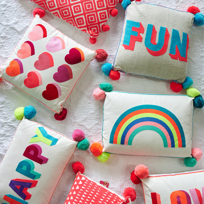 Embroided Rainbow Cushion - The Colourful Garden Company