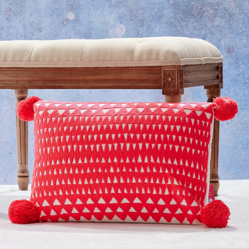 Embroidered Medina Cushion Coral/White - The Colourful Garden Company