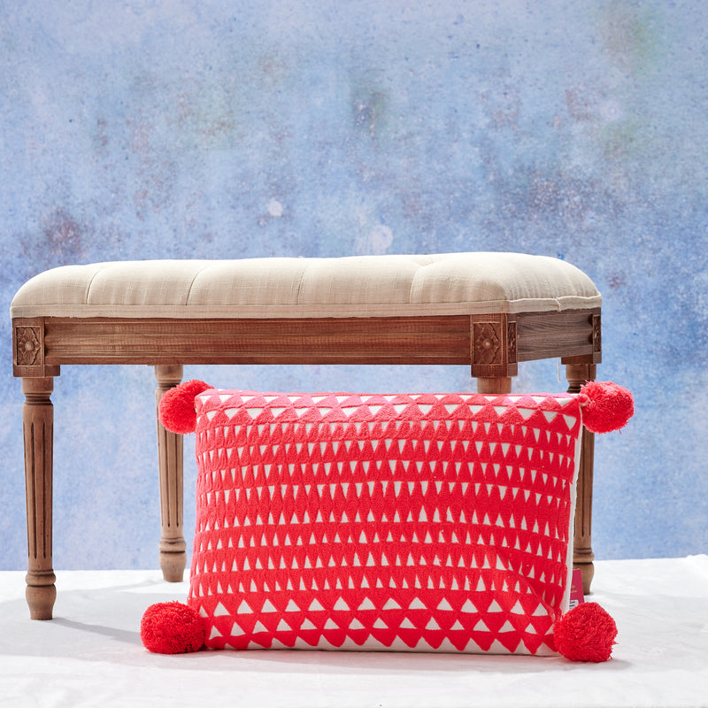 Embroidered Medina Cushion Coral/White - The Colourful Garden Company