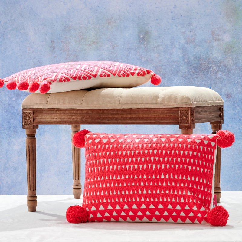 Embroidered Medina Cushion Coral/White - The Colourful Garden Company