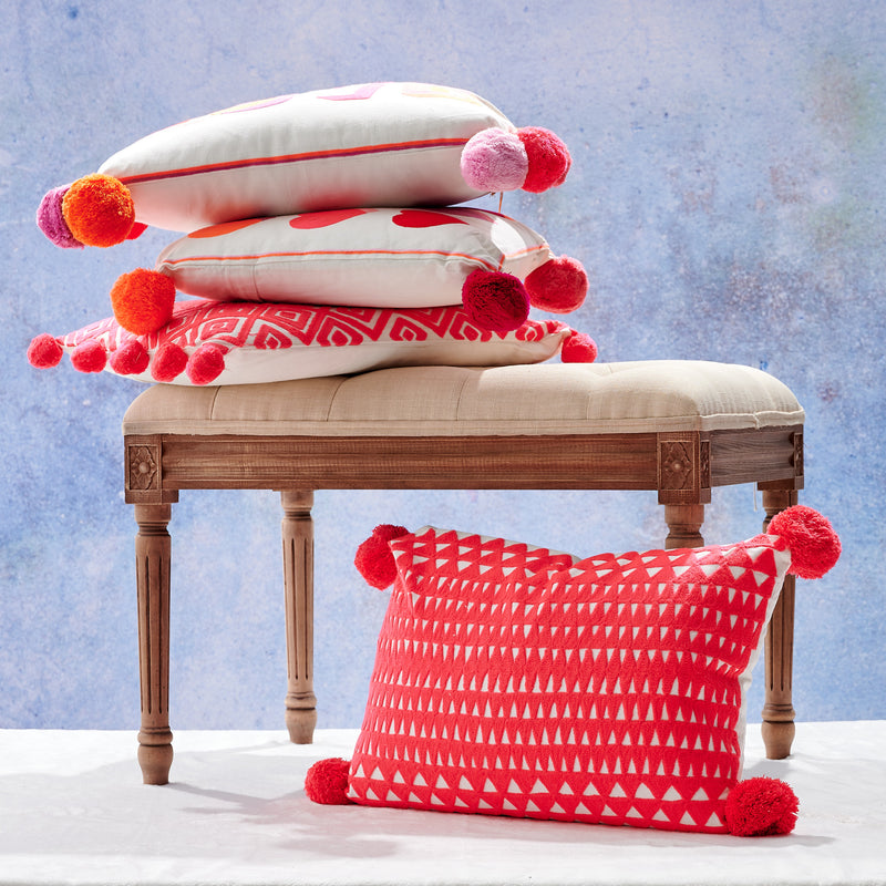 Embroidered Medina Cushion Coral/White - The Colourful Garden Company