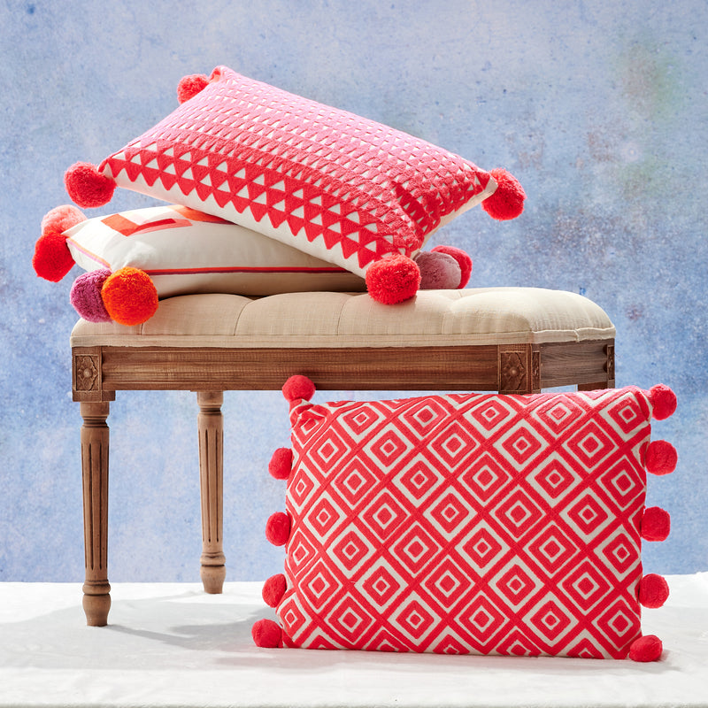 Kabuki Diamonds Cushion Coral/White - The Colourful Garden Company