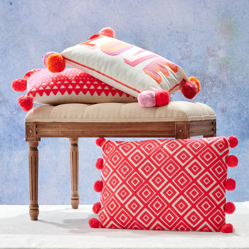 Kabuki Diamonds Cushion Coral/White - The Colourful Garden Company