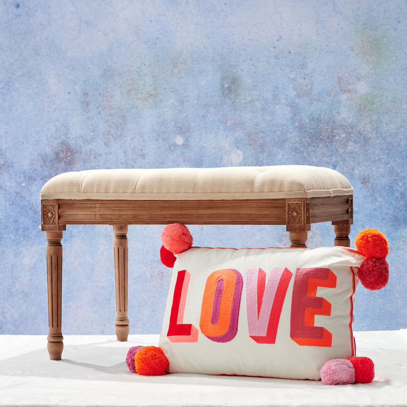 Embroidered Love Cushion - The Colourful Garden Company