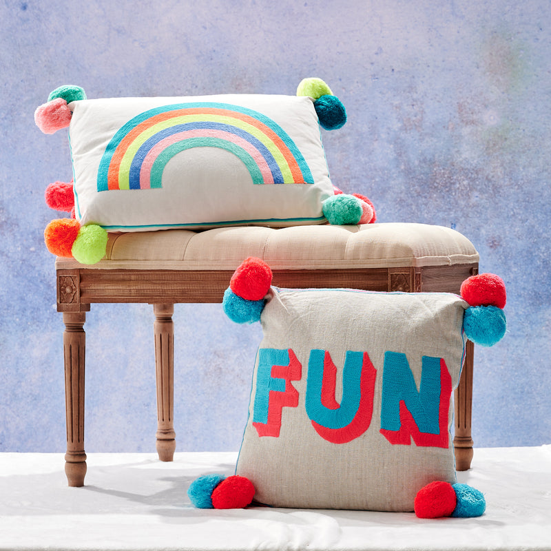 Embroided Rainbow Cushion - The Colourful Garden Company