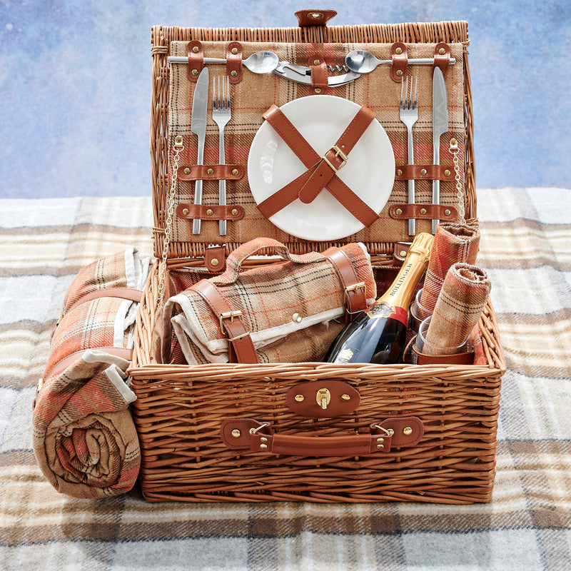 Personalised Red Tartan Picnic Basket with Blanket - The Colourful Garden Company
